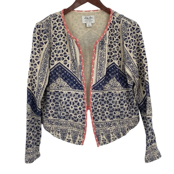 Lucky Brand Sweaters - Lucky Lotus by Lucky Brand Open Front Cardigan Womens Sz Large Cream Blue Aztec